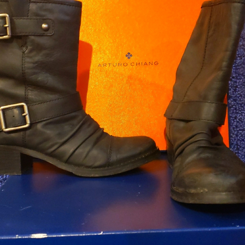 Black Raw Leather Boots, Biker Boots? by Auturo Chang